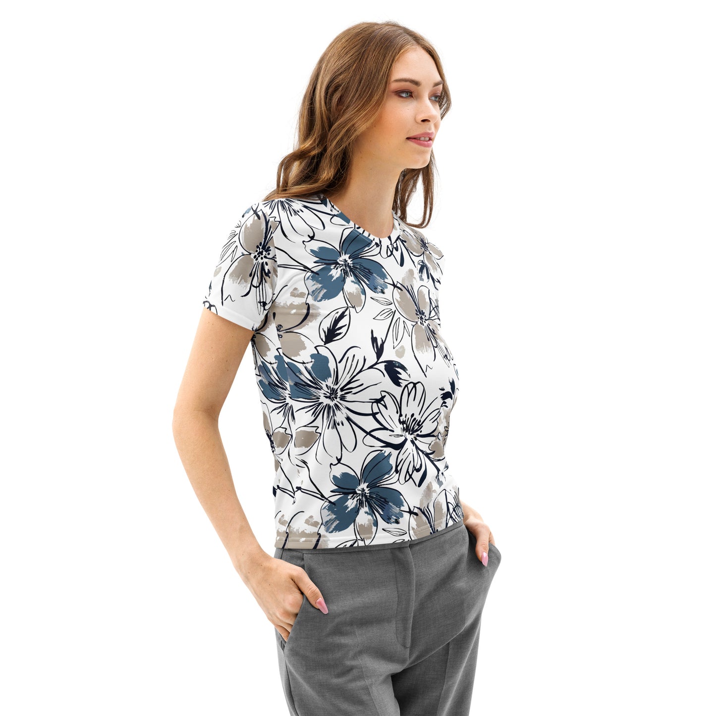 Abstract Floral Sketch All-Over Print Women's T-Shirt