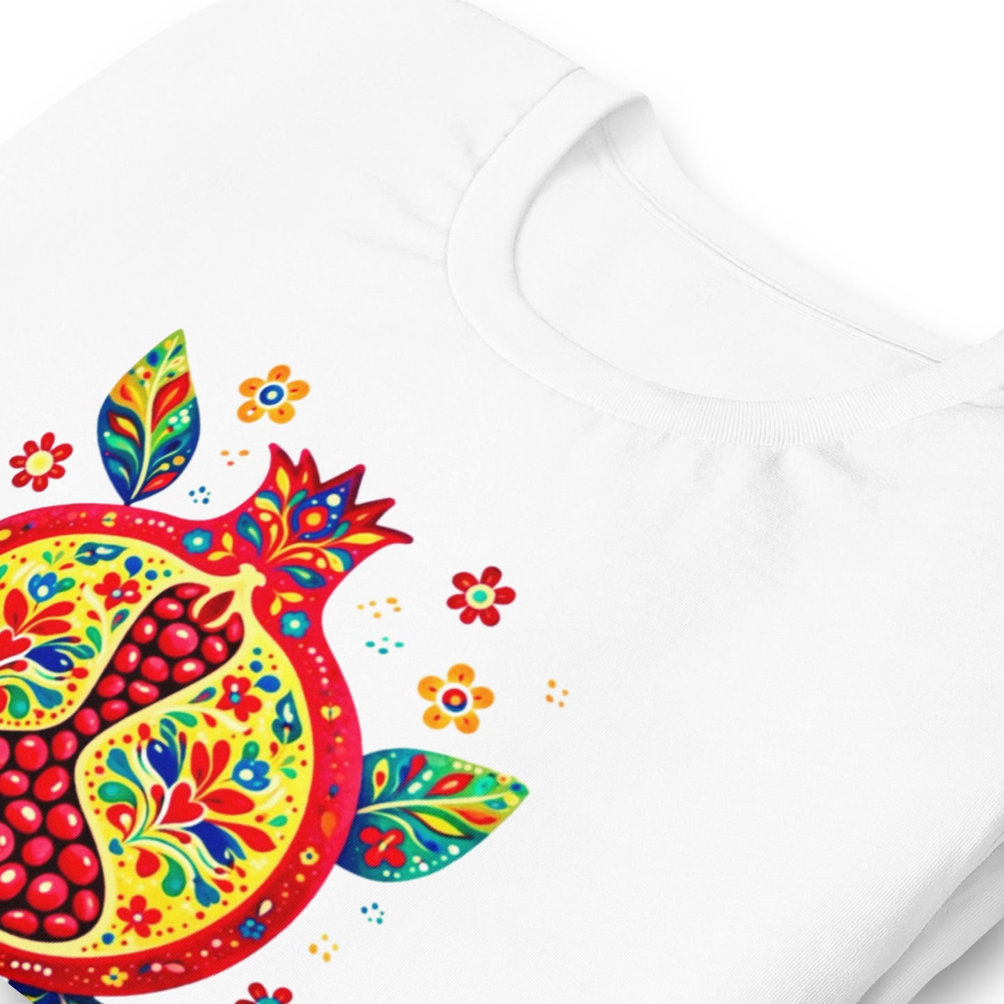 Elyx "Vibrant Pomegranate" Folk Art Graphic Tee - Premium Soft Cotton T-Shirt for Women