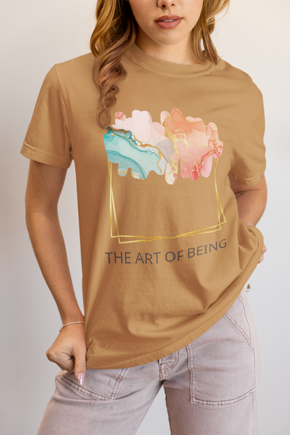 Luxe Abstract Marble Print Tee with Inspirational Quote | Elegant Boho-Chic Top