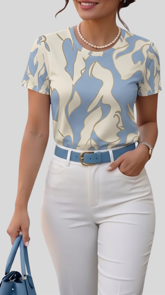 Elyx Women's Abstract Fluid Pattern All-Over Print T-Shirt | Minimalist Boho Graphic Tee