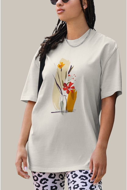 Oversized Faded Cotton T-Shirt with Abstract Botanical Print – Vintage Woman Vintage Tee