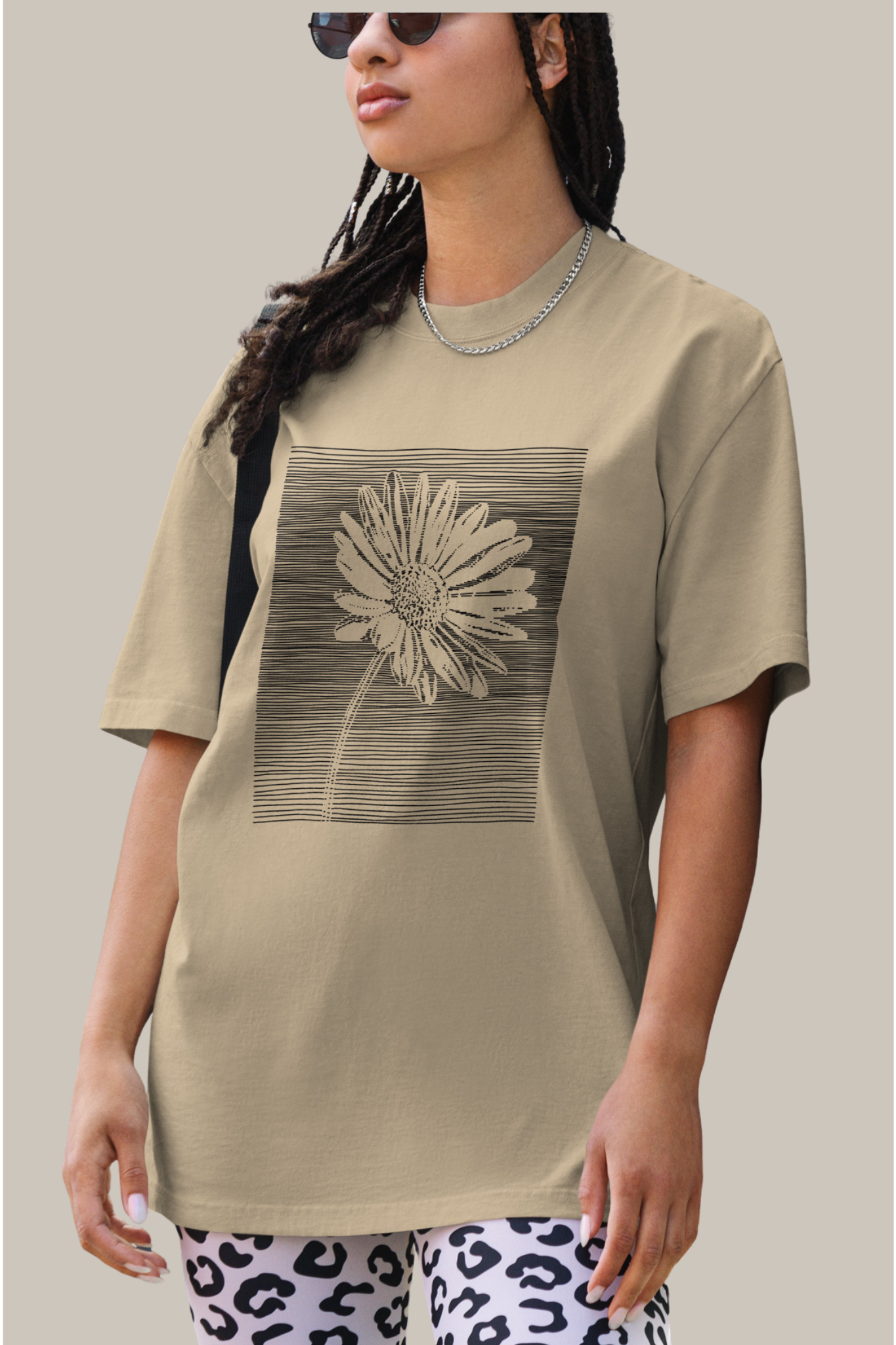 The Botanical Daisy Oversized Faded T-Shirt – Premium Linocut Style Graphic Tee