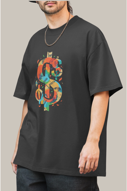 Abstract Dollar Sign Oversized Faded T-Shirt – Premium Heavyweight Streetwear Tee in Vintage Colors