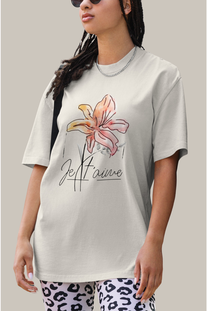Oversized Faded Cotton T-Shirt with Abstract Botanical Print – Vintage White Vintage Tee