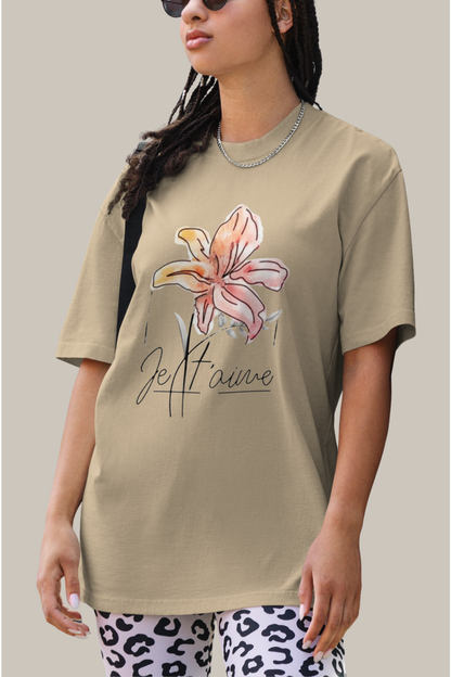 Oversized Faded Cotton T-Shirt with Abstract Botanical Print – Vintage White Vintage Tee