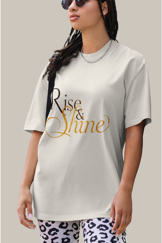 "Rise & Shine" Typographic Oversized Faded T-Shirt – Premium Heavyweight Woman Graphic Tee