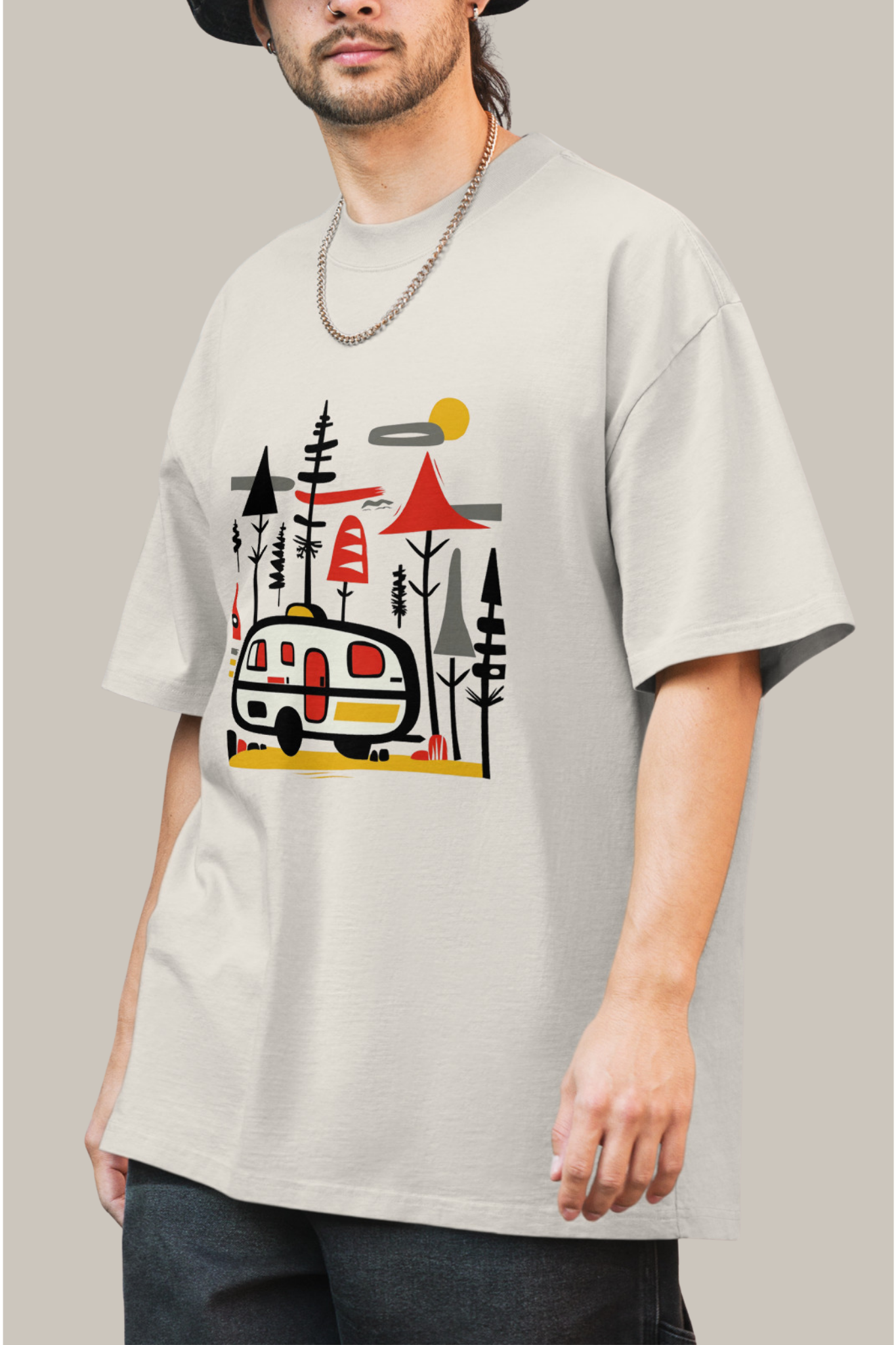 Retro Caravan Oversized Faded T-Shirt – Premium Heavyweight Outdoor Graphic Tee