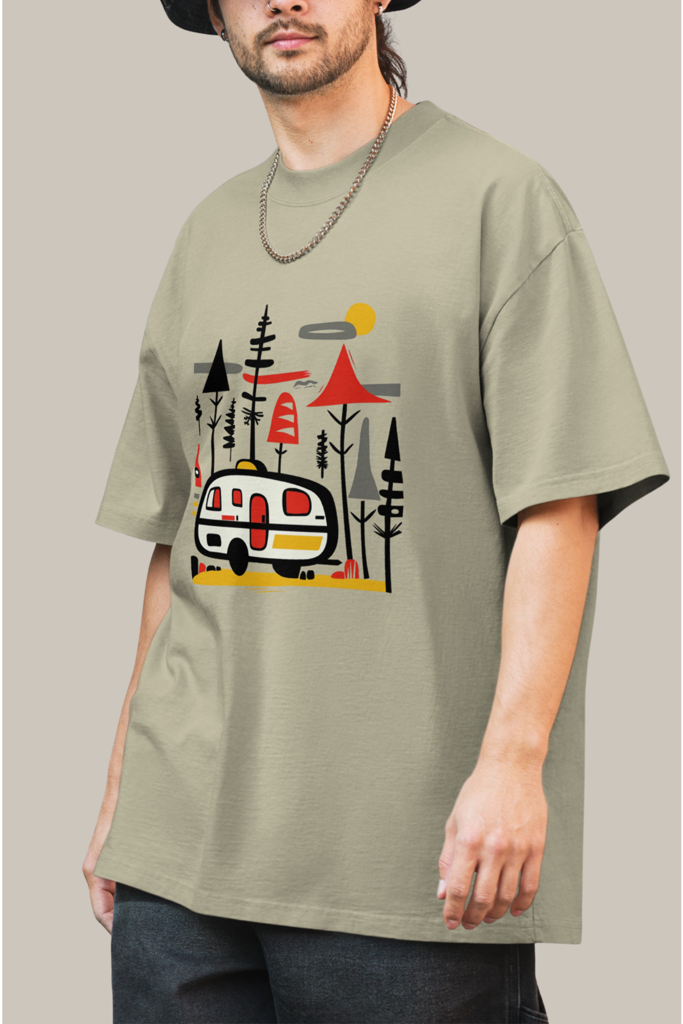 Retro Caravan Oversized Faded T-Shirt – Premium Heavyweight Outdoor Graphic Tee