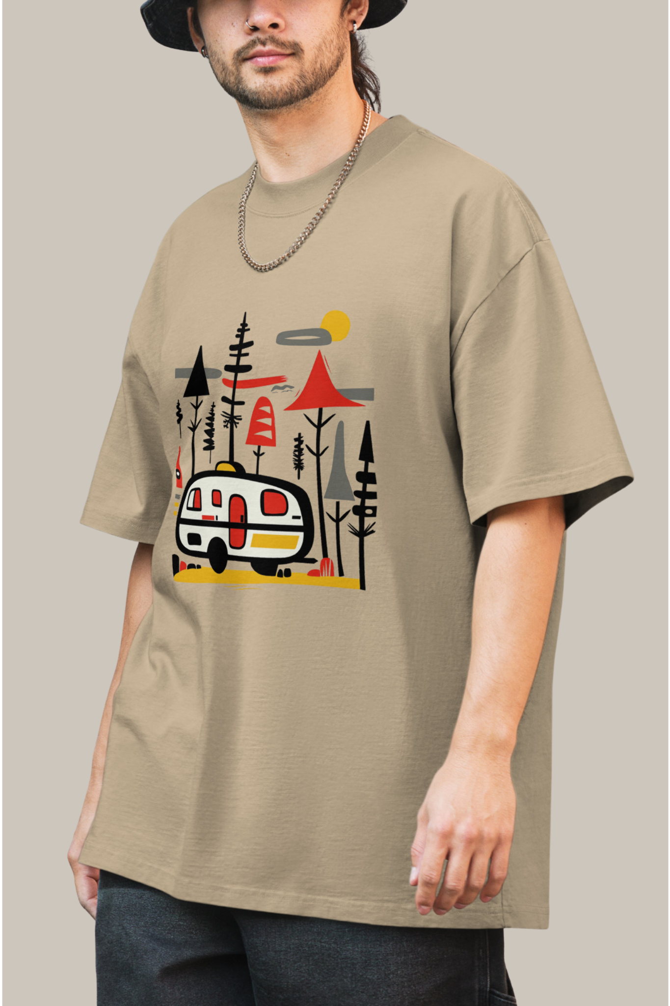 Retro Caravan Oversized Faded T-Shirt – Premium Heavyweight Outdoor Graphic Tee