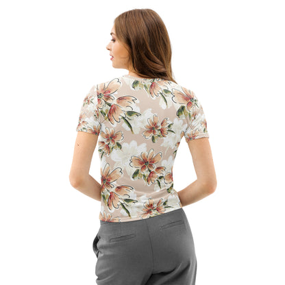 Abstract Floral Sublimated Tee - Soft Cream Botanical T-Shirt