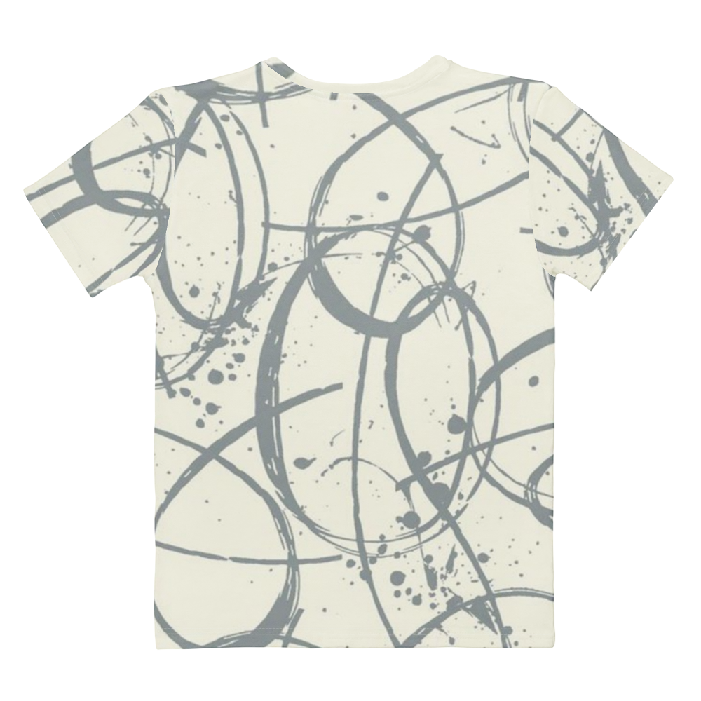 Charcoal Abstract Line Art Crew Neck Tee - Cream & Grey Graphic Shirt