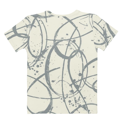 Charcoal Abstract Line Art Crew Neck Tee - Cream & Grey Graphic Shirt