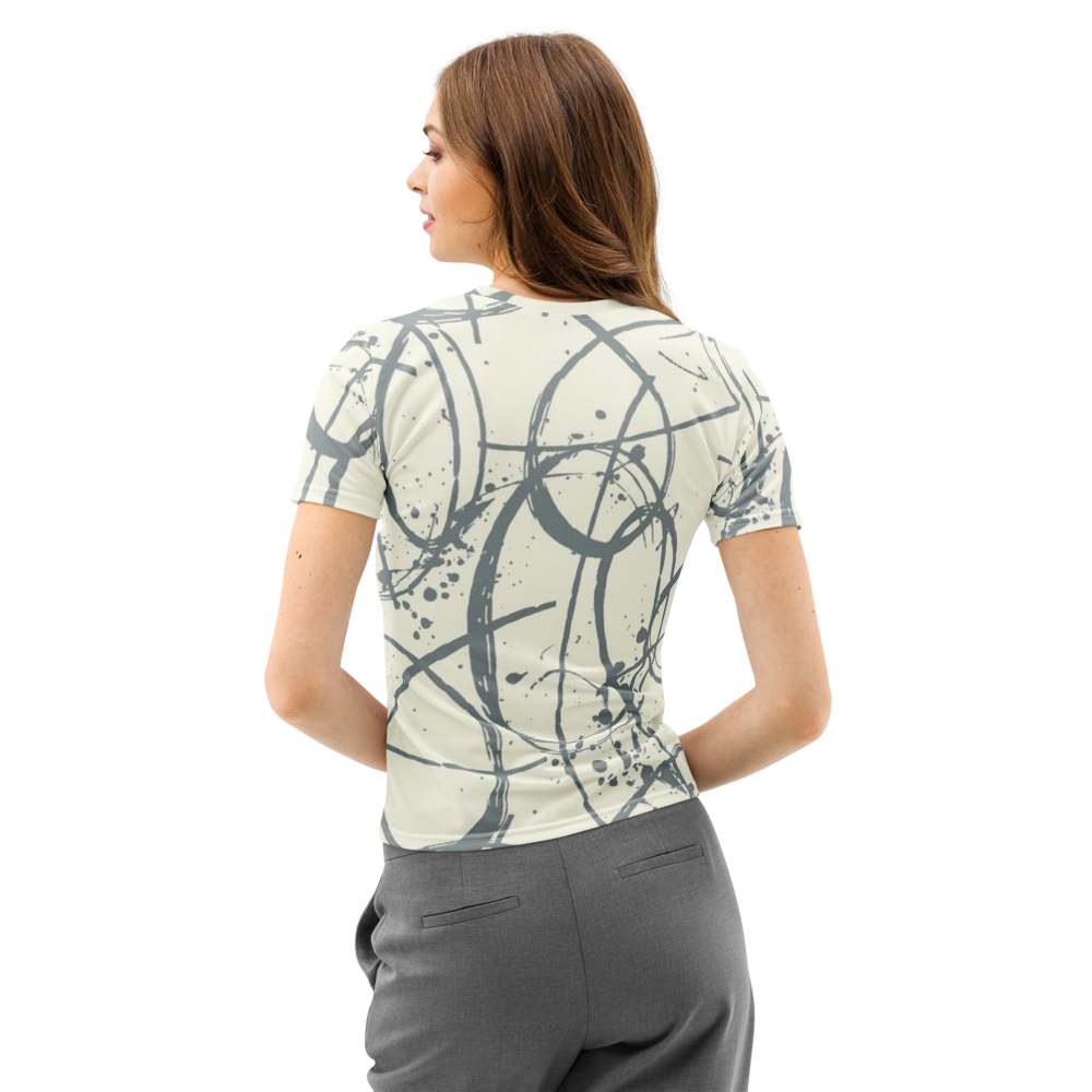 Charcoal Abstract Line Art Crew Neck Tee - Cream & Grey Graphic Shirt