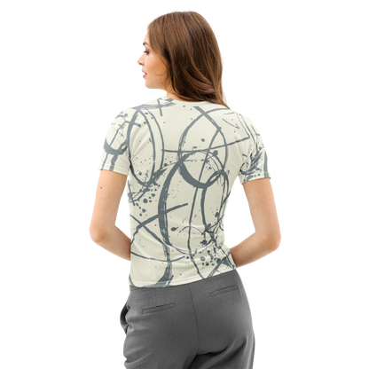 Charcoal Abstract Line Art Crew Neck Tee - Cream & Grey Graphic Shirt