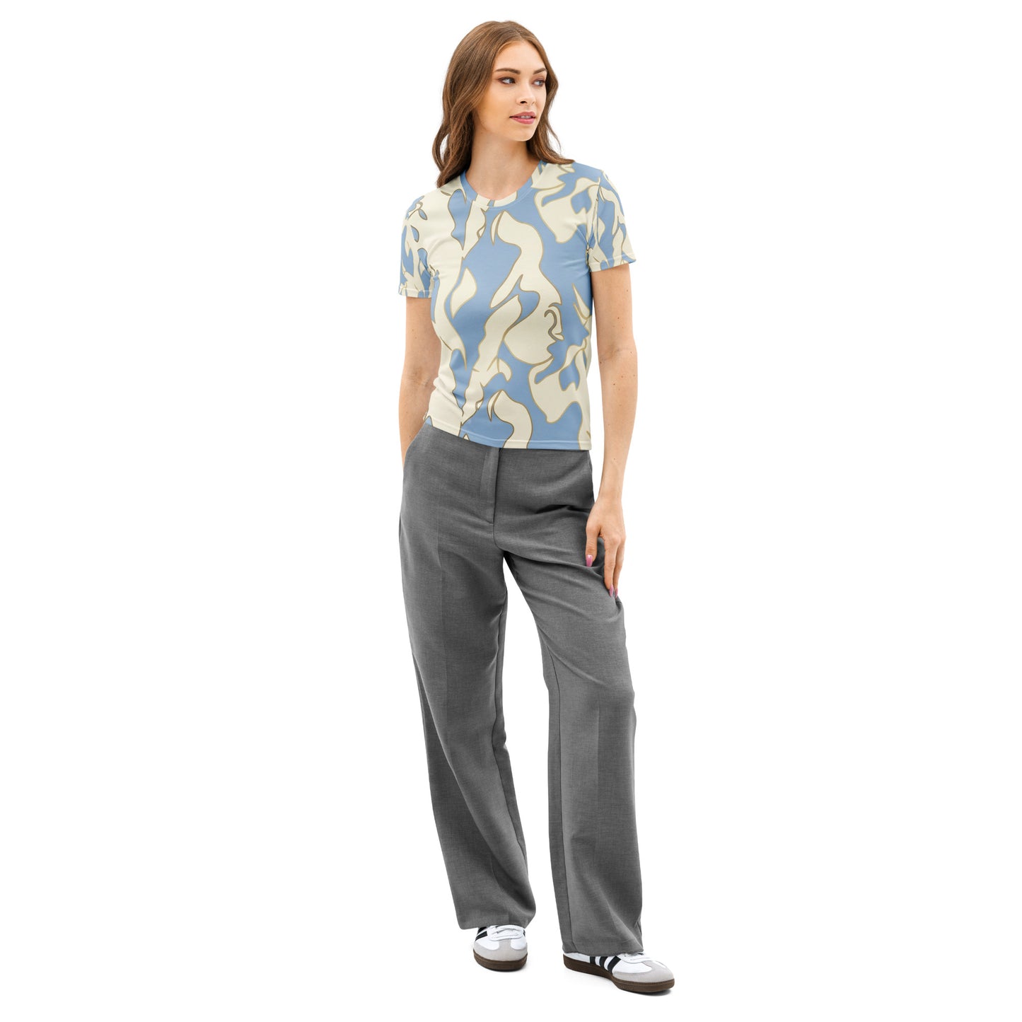 Elyx Women's Abstract Fluid Pattern All-Over Print T-Shirt | Minimalist Boho Graphic Tee