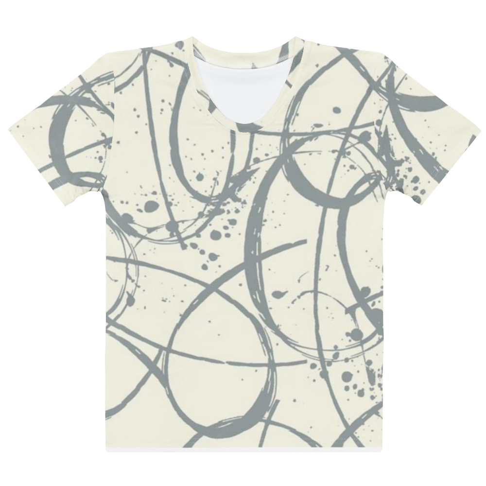 Charcoal Abstract Line Art Crew Neck Tee - Cream & Grey Graphic Shirt