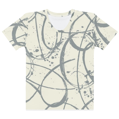Charcoal Abstract Line Art Crew Neck Tee - Cream & Grey Graphic Shirt