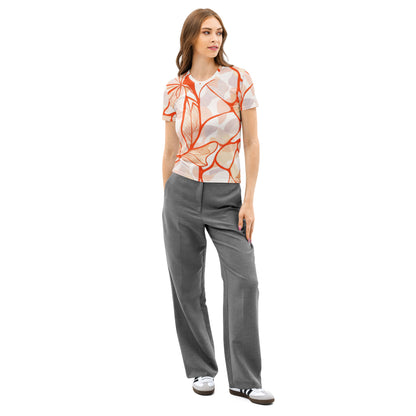 Abstract Botanical All-Over Print Tee – Modern Boho Terracotta T-Shirt