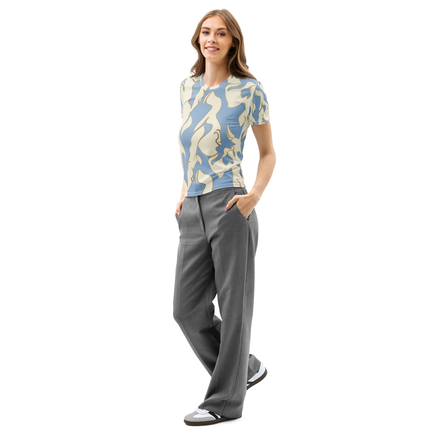 Elyx Women's Abstract Fluid Pattern All-Over Print T-Shirt | Minimalist Boho Graphic Tee