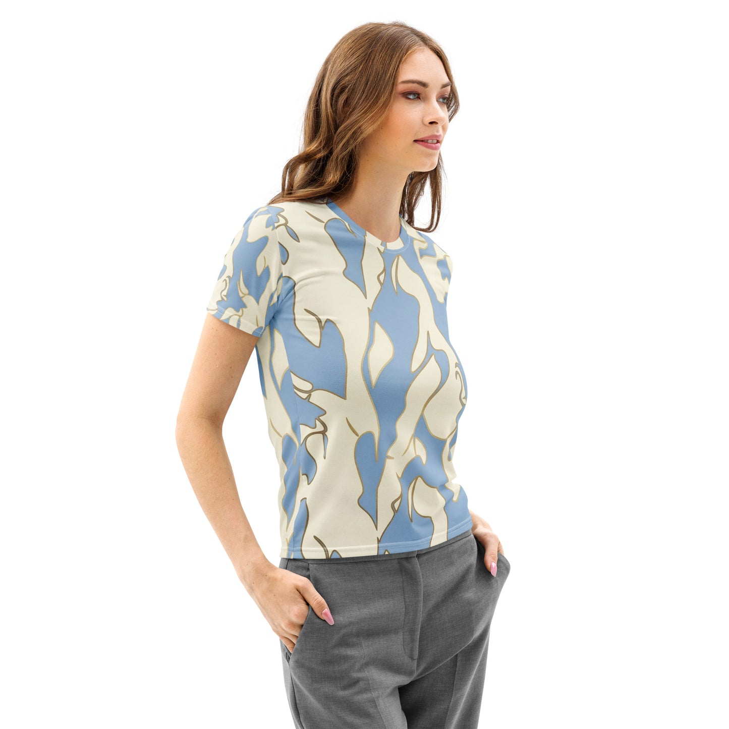 Elyx Women's Abstract Fluid Pattern All-Over Print T-Shirt | Minimalist Boho Graphic Tee