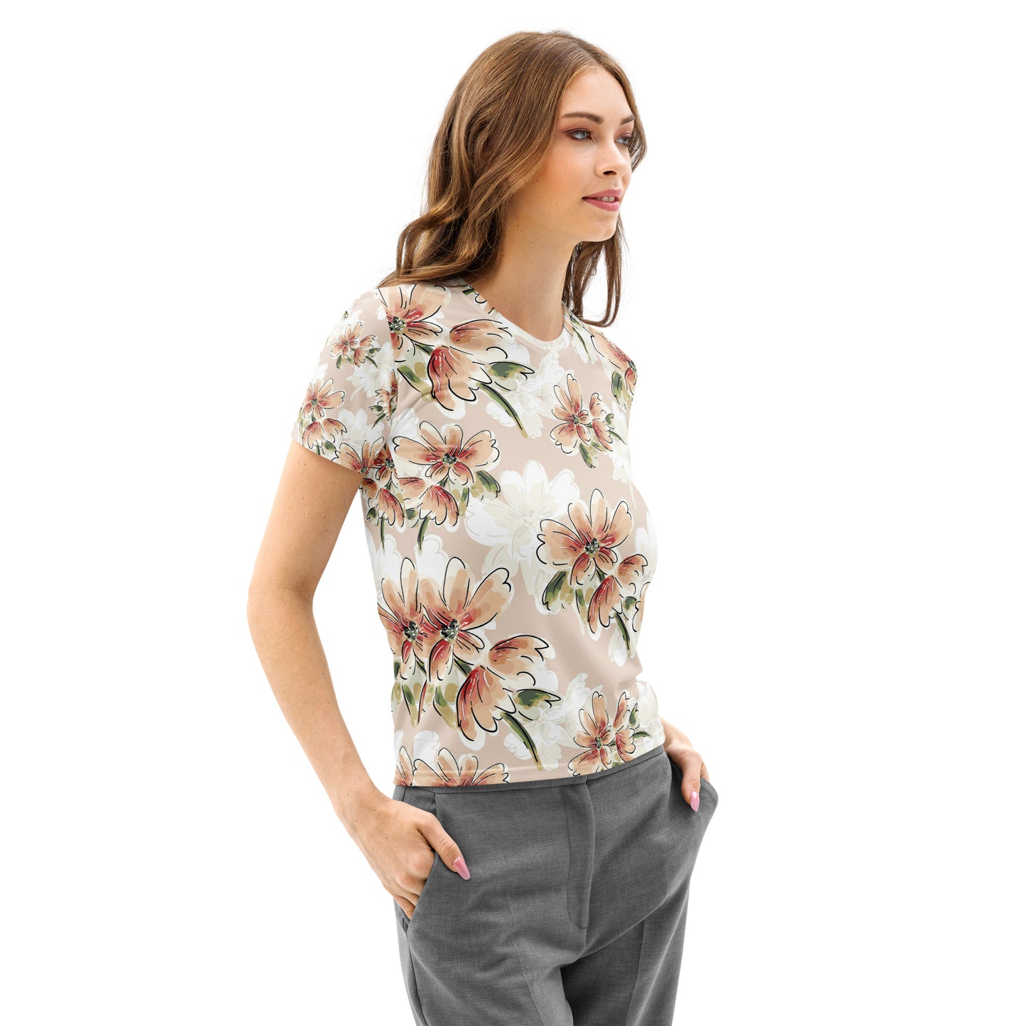 Abstract Floral Sublimated Tee - Soft Cream Botanical T-Shirt