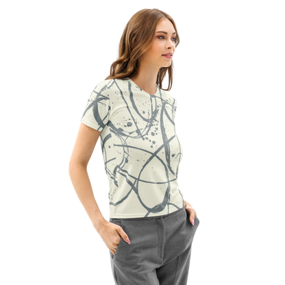 Charcoal Abstract Line Art Crew Neck Tee - Cream & Grey Graphic Shirt