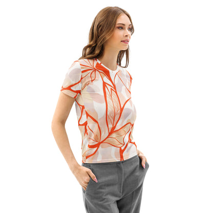 Abstract Botanical All-Over Print Tee – Modern Boho Terracotta T-Shirt