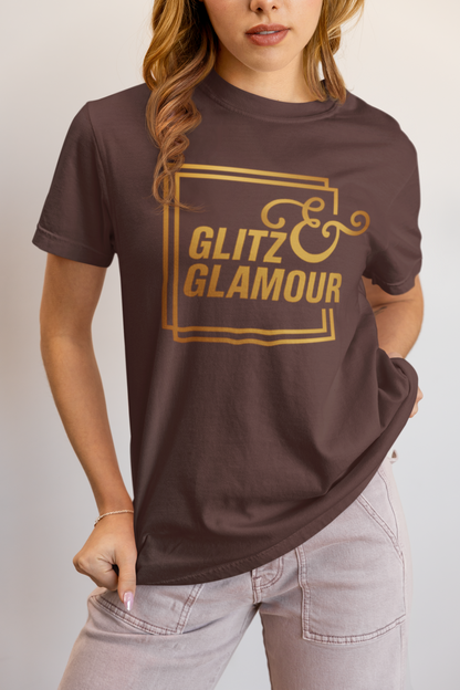 Elyx "Glitz & Glamour" Gold Minimalist Aesthetic Women Graphic Tee
