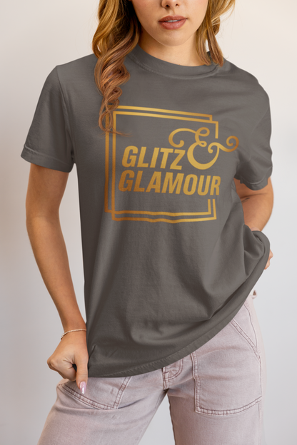 Elyx "Glitz & Glamour" Gold Minimalist Aesthetic Women Graphic Tee
