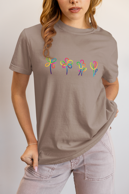Elyx Artistic Rainbow Doodles Floral Tee - Positive Energy Woman Graphic T-Shirt