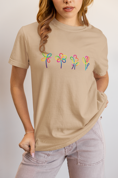 Elyx Artistic Rainbow Doodles Floral Tee - Positive Energy Woman Graphic T-Shirt
