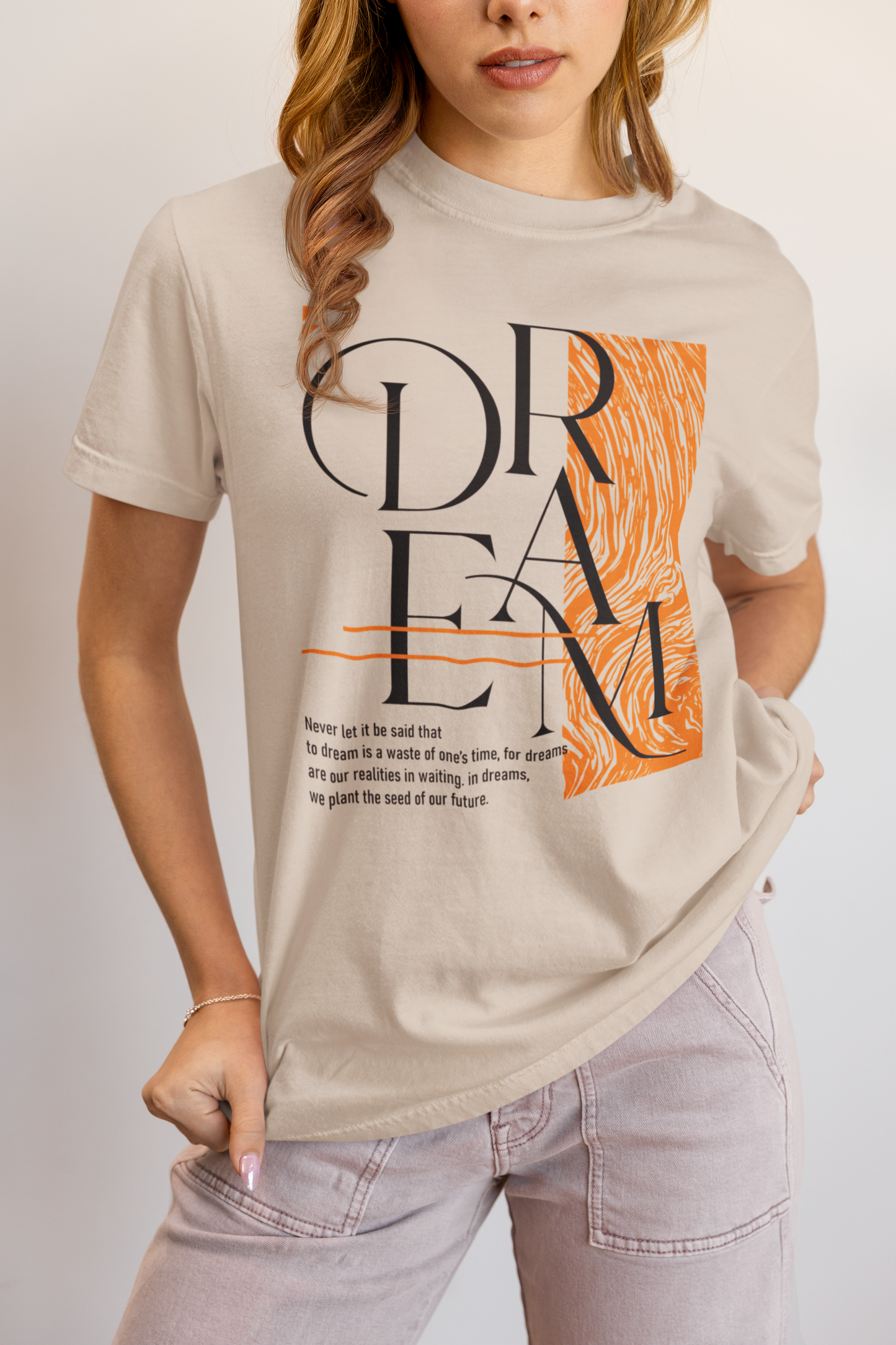 Dream Avant-Garde Typographic Tee - Abstract Minimalist Women's Streetwear T-Shirt