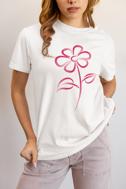 Fuchsia Flower Line Art Graphic Tee - Premium Cotton T-Shirt