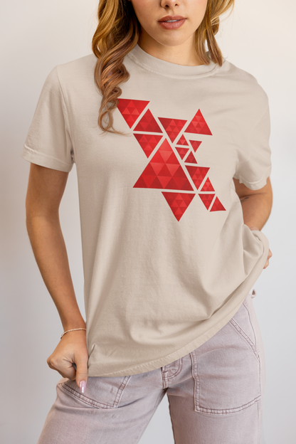 Geometric Red Triangles Graphic Tee - Abstract Mosaic Art T-Shirt