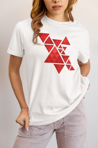 Geometric Red Triangles Graphic Tee - Abstract Mosaic Art T-Shirt