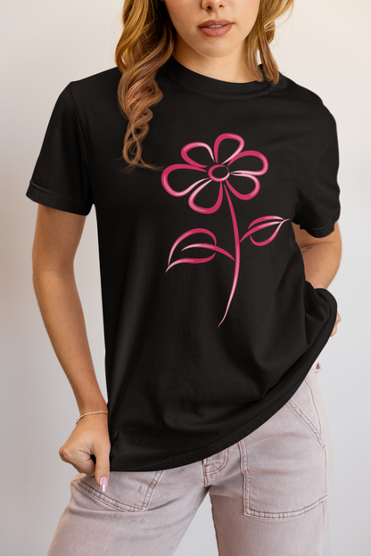 Fuchsia Flower Line Art Graphic Tee - Premium Cotton T-Shirt