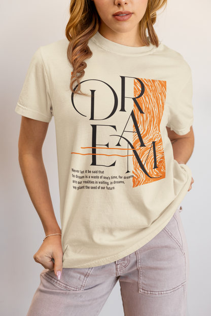 Dream Avant-Garde Typographic Tee - Abstract Minimalist Women's Streetwear T-Shirt