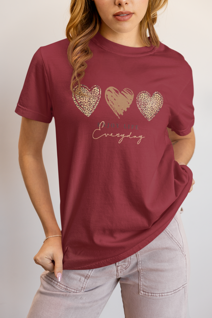 Leopard Heart Graphic Tee - Enjoy Life Everyday Aesthetic Boho T-Shirt - Cozy  Top