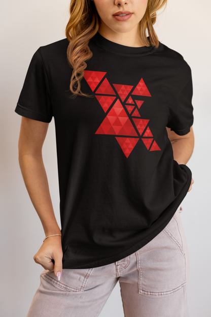 Geometric Red Triangles Graphic Tee - Abstract Mosaic Art T-Shirt