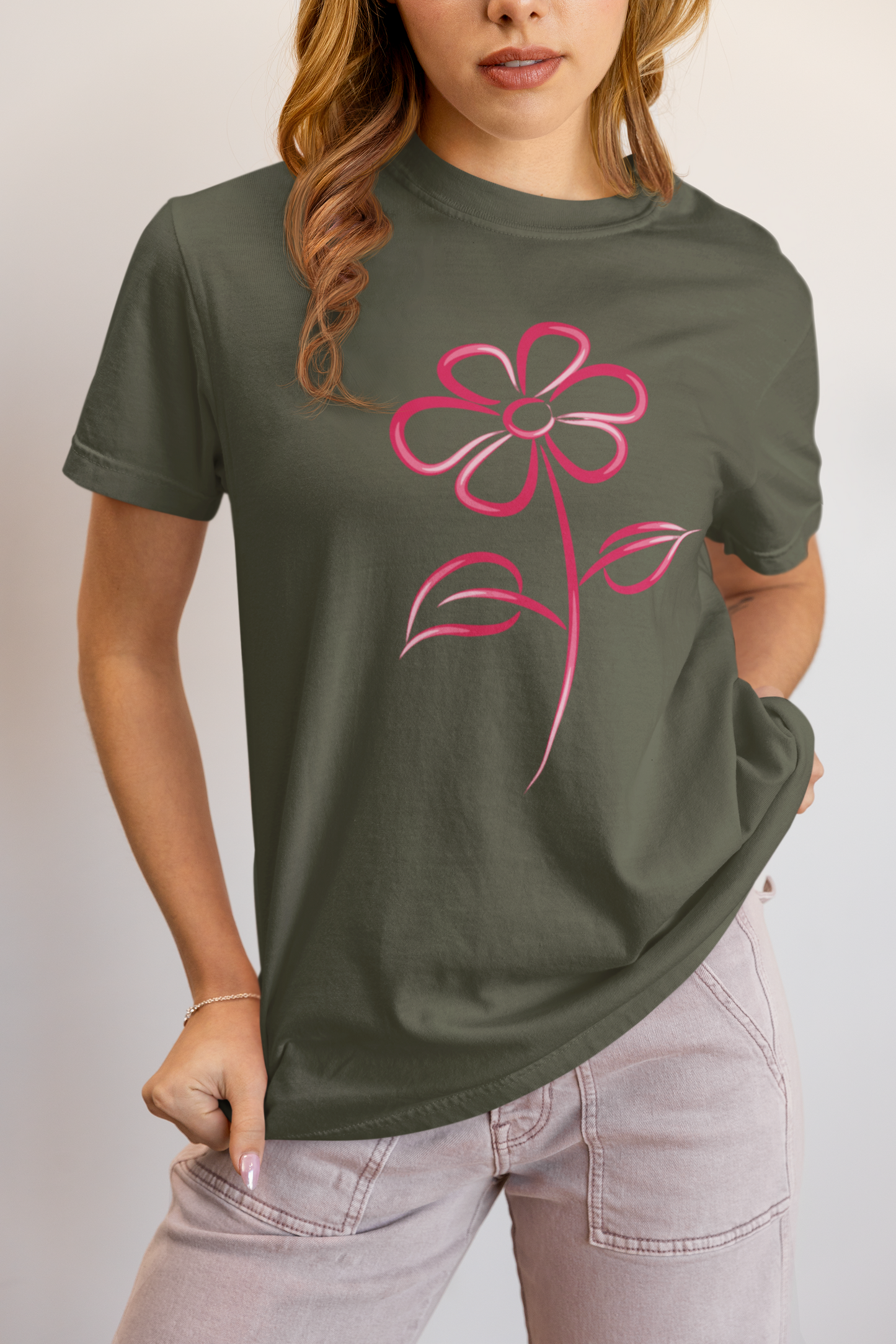 Fuchsia Flower Line Art Graphic Tee - Premium Cotton T-Shirt