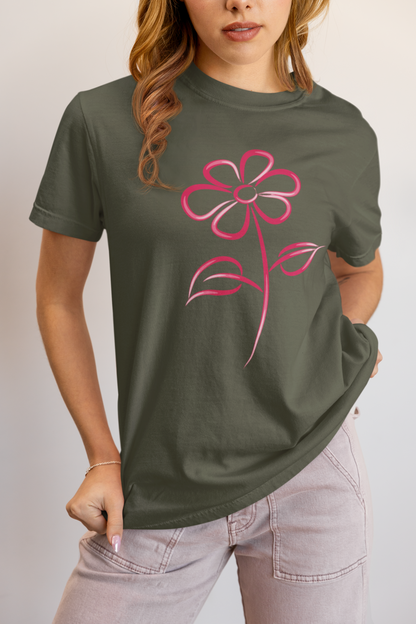 Fuchsia Flower Line Art Graphic Tee - Premium Cotton T-Shirt