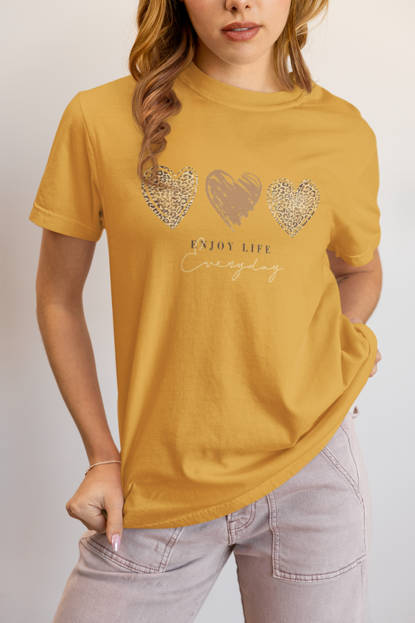 Leopard Heart Graphic Tee - Enjoy Life Everyday Aesthetic Boho T-Shirt - Cozy  Top