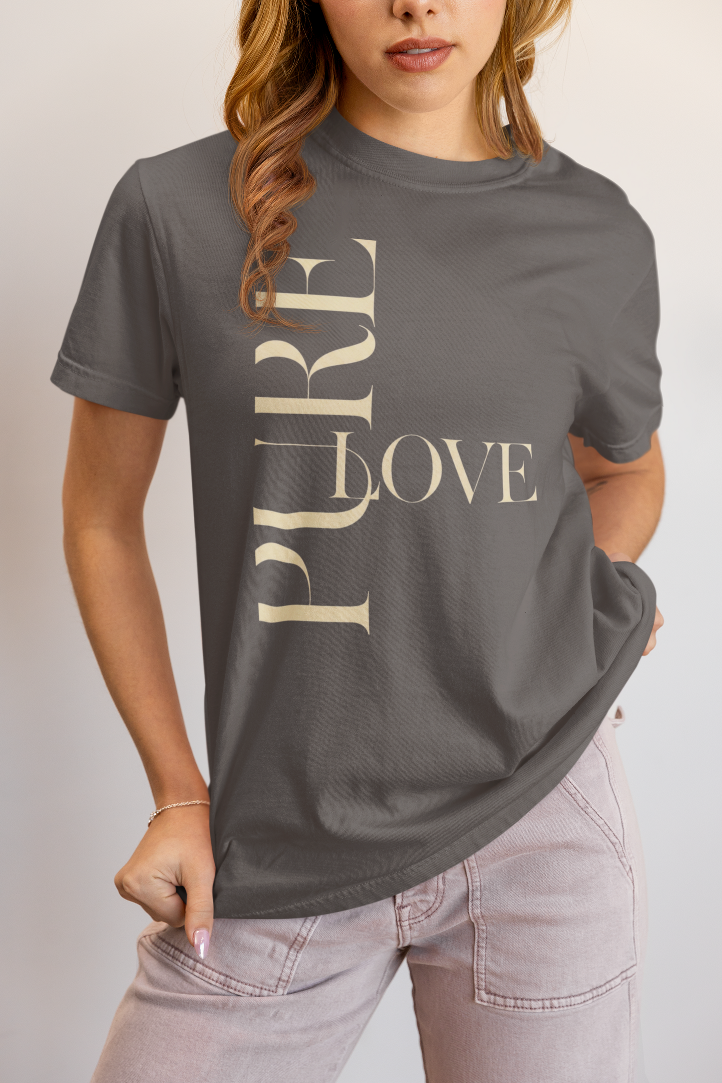 "Pure Love" Modern Typography Shirt – Premium Aesthetic Graphic Tee