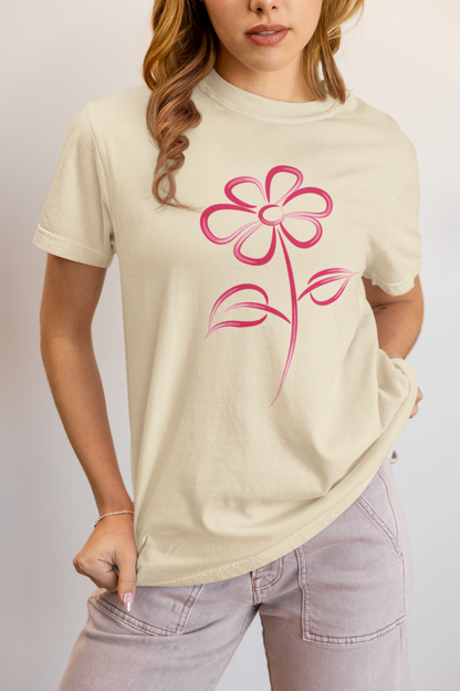 Fuchsia Flower Line Art Graphic Tee - Premium Cotton T-Shirt