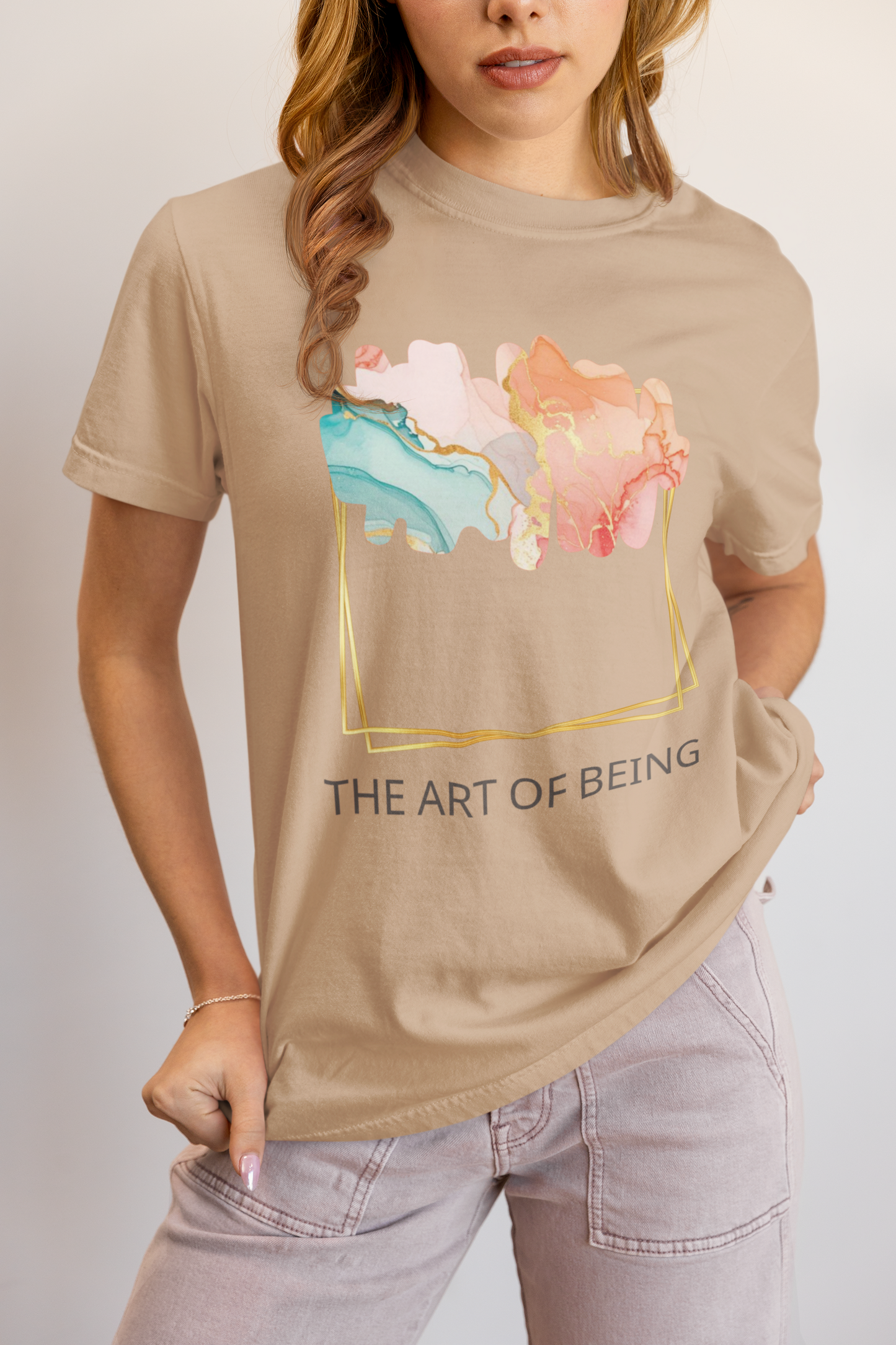 Luxe Abstract Marble Print Tee with Inspirational Quote | Elegant Boho-Chic Top