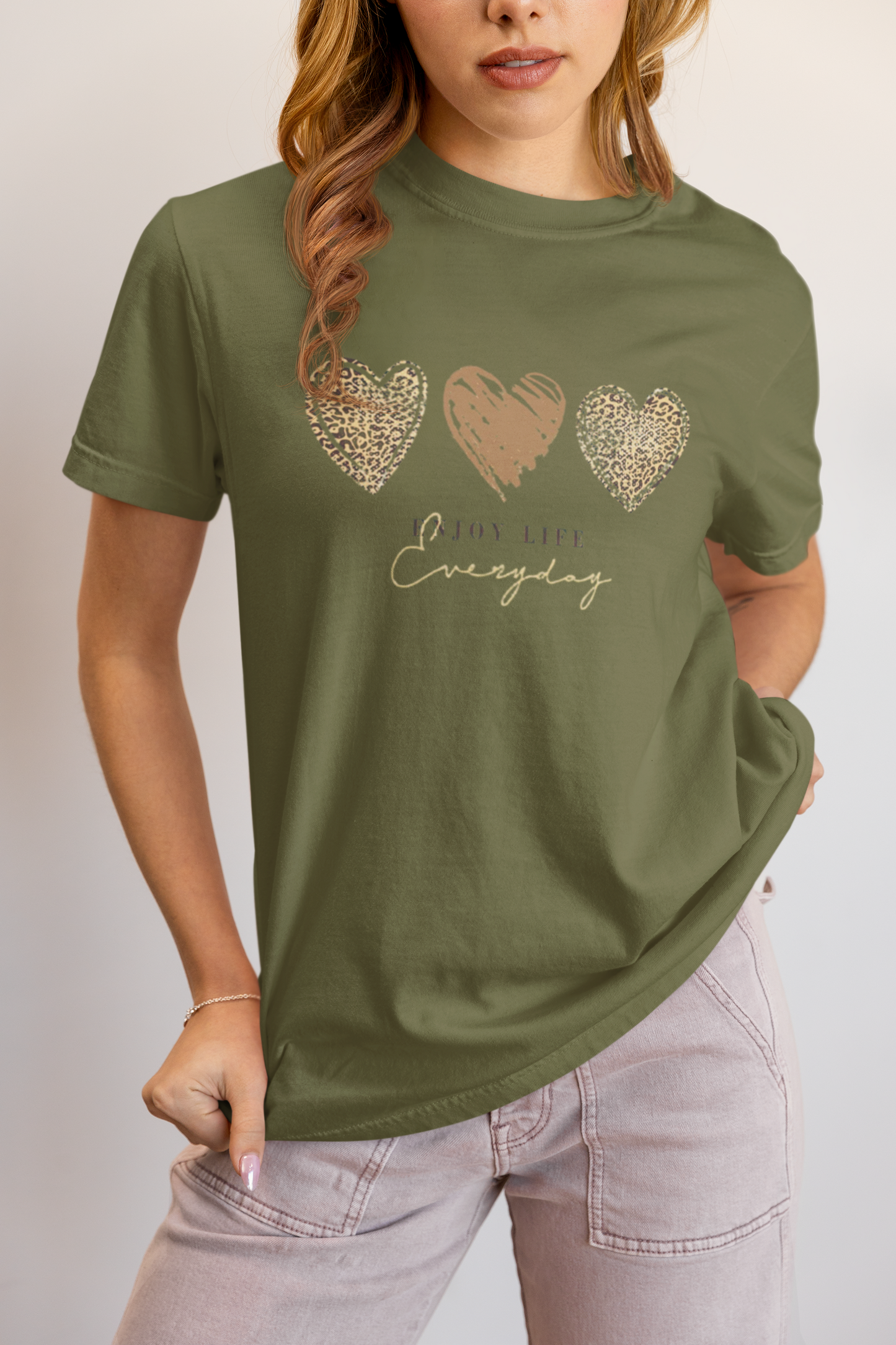 Leopard Heart Graphic Tee - Enjoy Life Everyday Aesthetic Boho T-Shirt - Cozy  Top