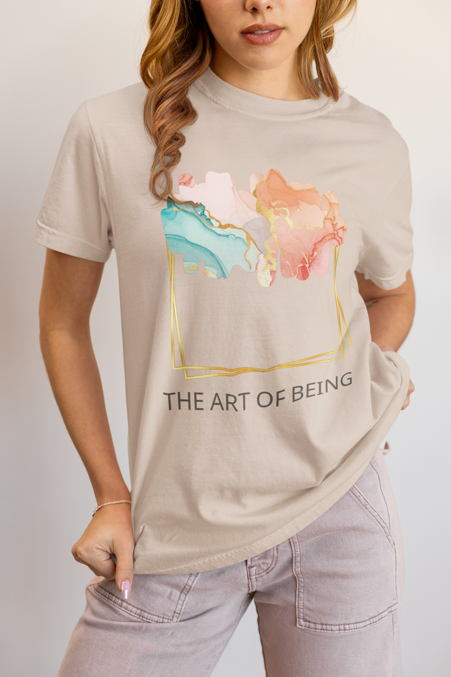 Luxe Abstract Marble Print Tee with Inspirational Quote | Elegant Boho-Chic Top