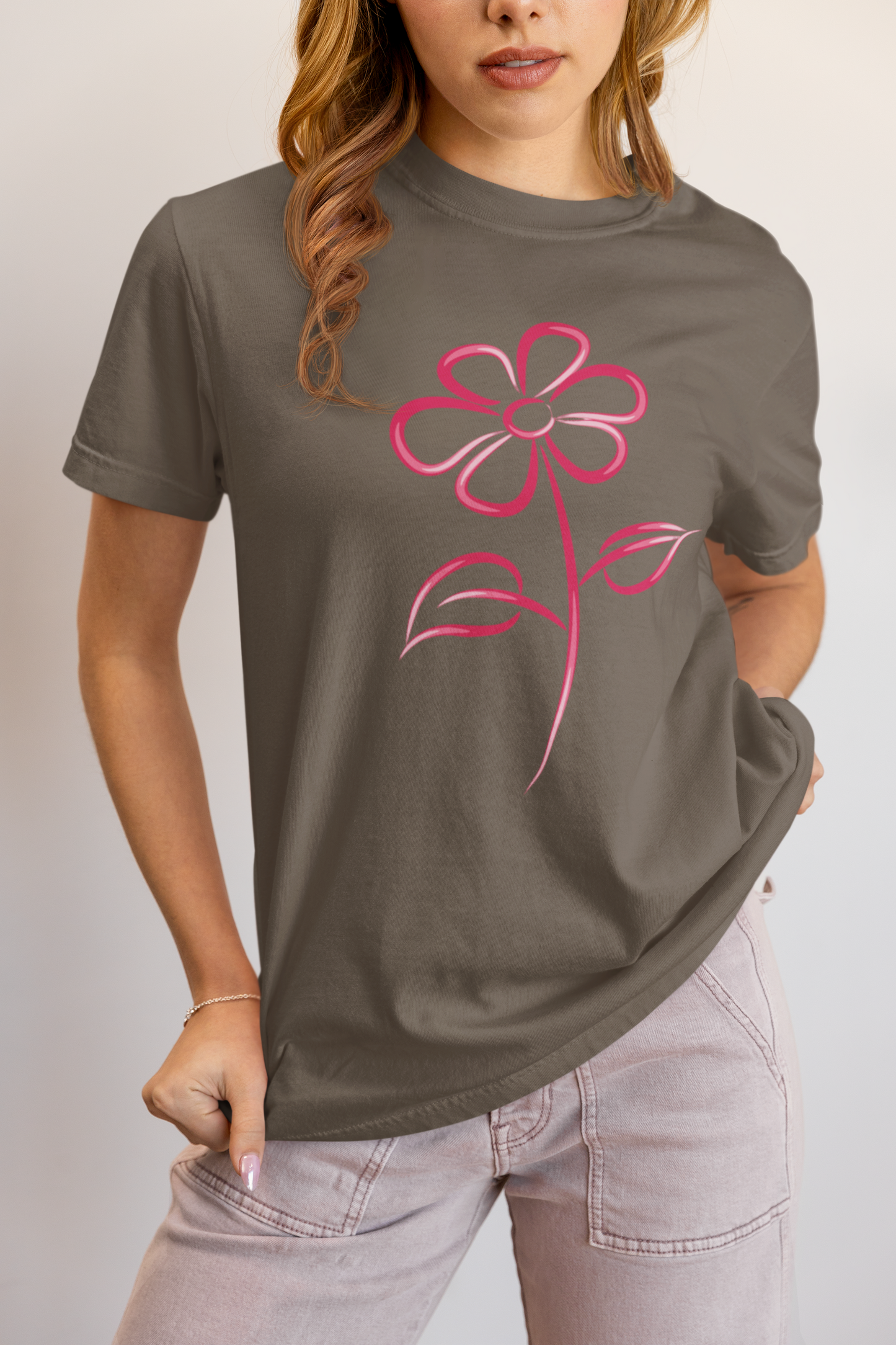 Fuchsia Flower Line Art Graphic Tee - Premium Cotton T-Shirt