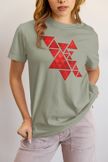 Geometric Red Triangles Graphic Tee - Abstract Mosaic Art T-Shirt
