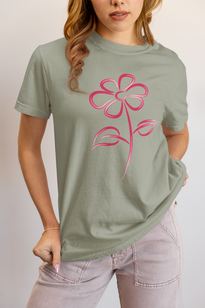 Fuchsia Flower Line Art Graphic Tee - Premium Cotton T-Shirt